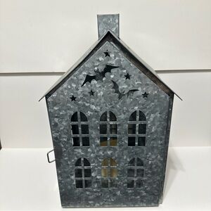 Martha Stewart Galvanized Haunted House Happy Halloween Large House Light Up